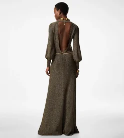 LONG V-NECK DRESS WITH OPEN BACK