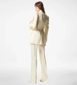 LUSTROUS BARATHEA SILK WOOL TAILORED TUXEDO WIDE LEG PANTS