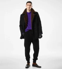 MELTON WOOL SHEARLING PEACOAT