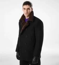 MELTON WOOL SHEARLING PEACOAT