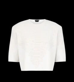 MERINO CASHMERE CREWNECK T-SHIRT WITH SILK CHENILLE EMBOSSED PYTHON DETAIL