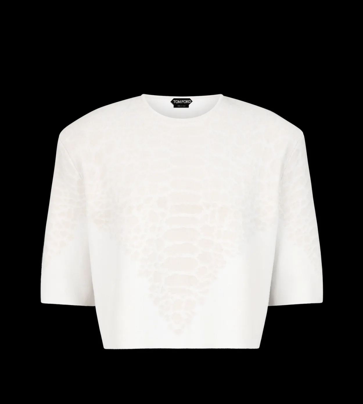 MERINO CASHMERE CREWNECK T-SHIRT WITH SILK CHENILLE EMBOSSED PYTHON DETAIL