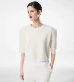 MERINO CASHMERE CREWNECK T-SHIRT WITH SILK CHENILLE EMBOSSED PYTHON DETAIL