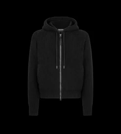 MERINO HALF CARDIGAN STITCH HOODIE