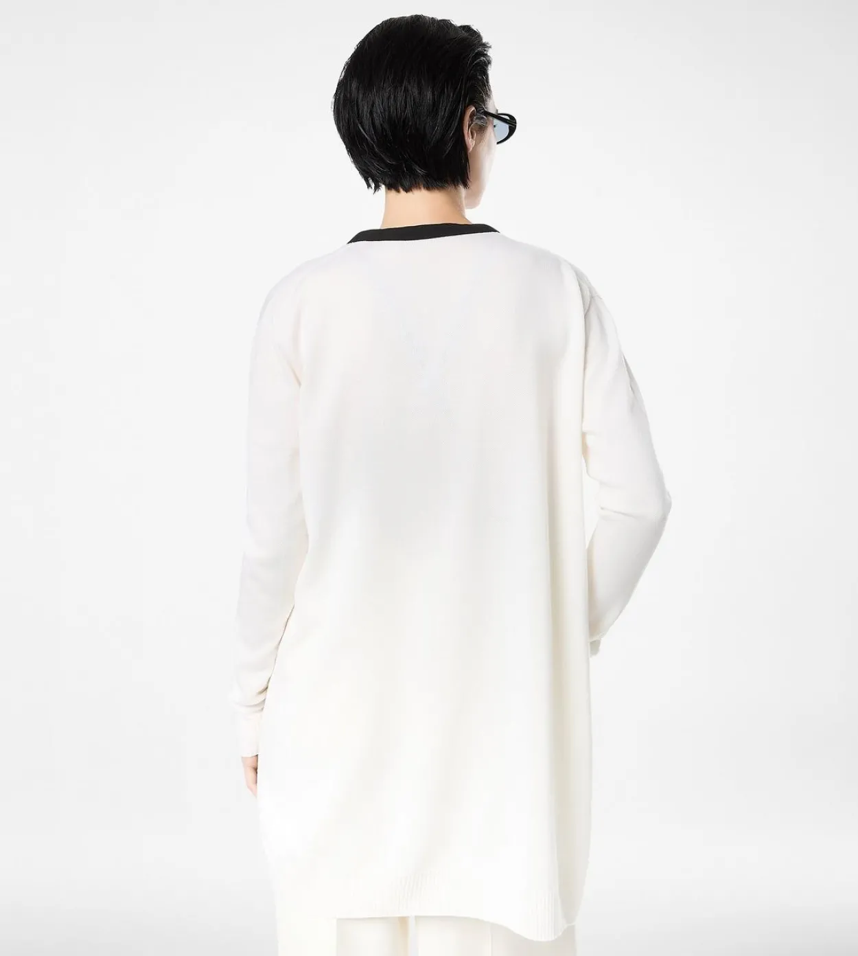 MERINO PIQUE MID-LENGTH OPEN CARDIGAN WITH SATIN TRIMS