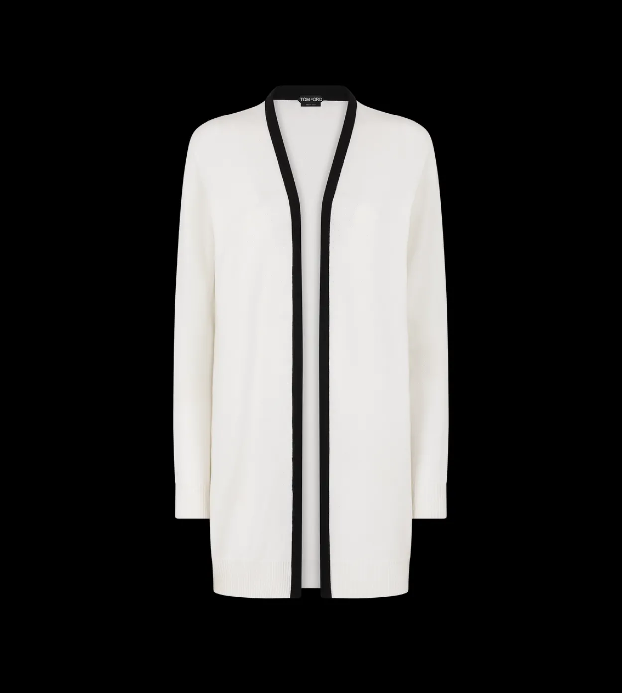 MERINO PIQUE MID-LENGTH OPEN CARDIGAN WITH SATIN TRIMS