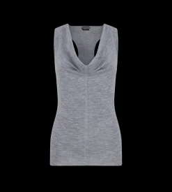 MERINO WOOL RIB KNIT COWL COLLAR TANK TOP