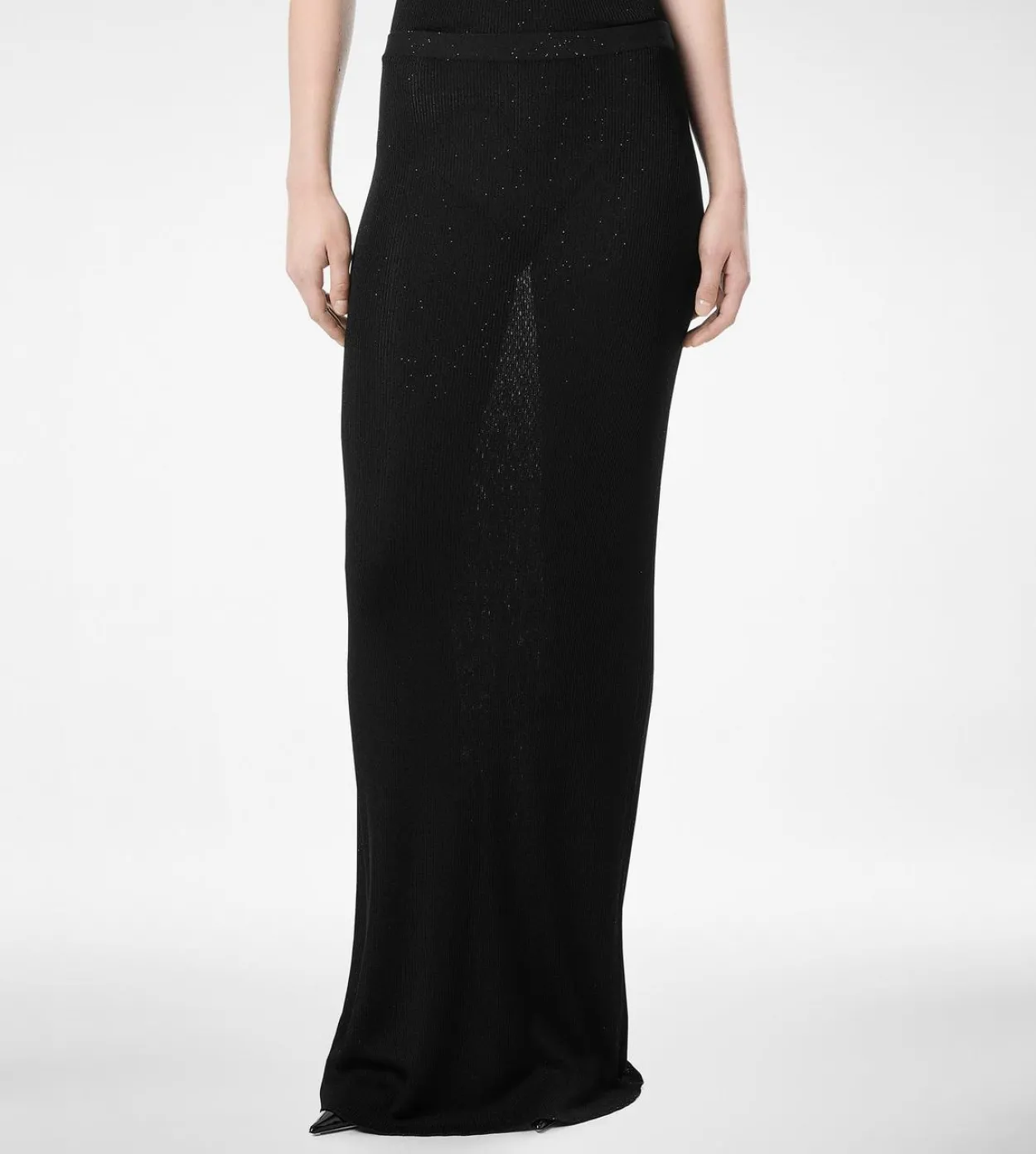 MICRO SEQUINS EMBELLISHED RIB LONG SKIRT