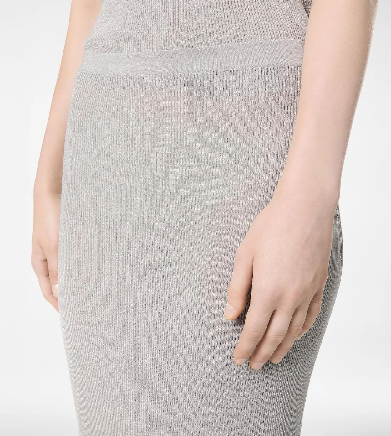 MICRO SEQUINS EMBELLISHED RIB LONG SKIRT