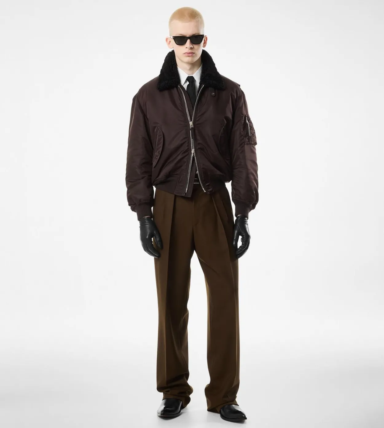 NYLON SHEARLING COLLAR FLIGHT BOMBER