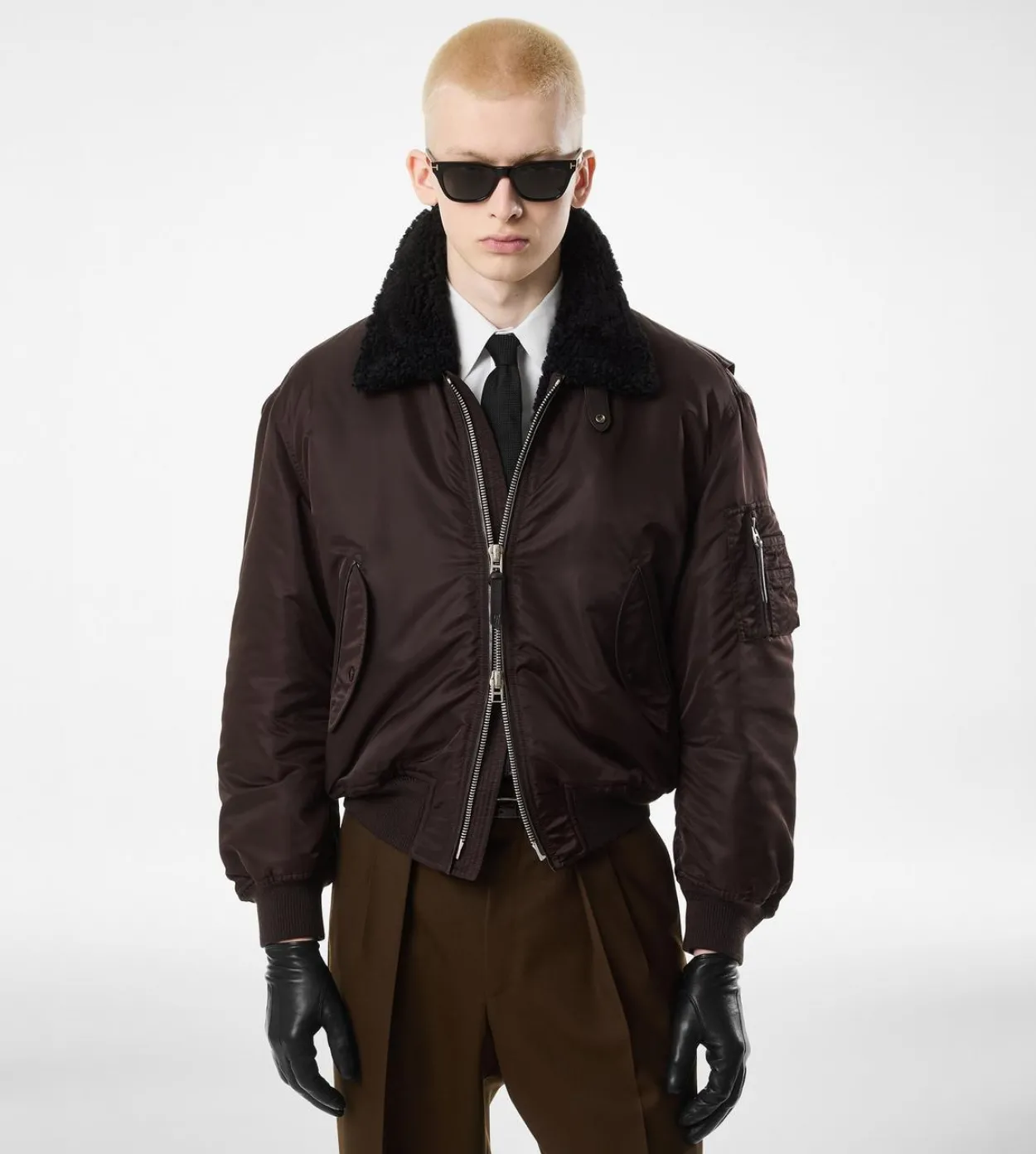NYLON SHEARLING COLLAR FLIGHT BOMBER