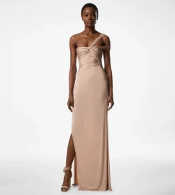 ONE SHOULDER TWIST FRONT EVENING DRESS