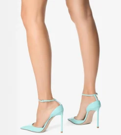PATENT LEATHER VERTIGO ANKLE STRAP PUMP