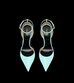 PATENT LEATHER VERTIGO ANKLE STRAP PUMP