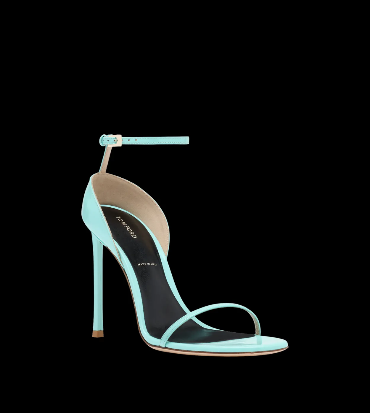 PATENT LEATHER VERTIGO ANKLE STRAP SANDAL
