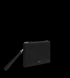 PERFORATED LEATHER MINIMAL SLIM POUCH WITH WRISTLET