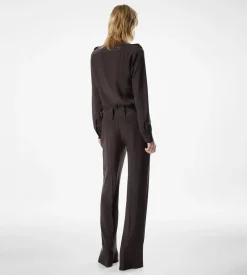 PLEATED WIDE LEG SILK PANTS