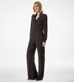 PLEATED WIDE LEG SILK PANTS