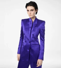 POLKA DOT JACQUARD DOUBLE BREASTED PEAK LAPEL JACKET