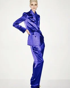 POLKA DOT JACQUARD DOUBLE BREASTED PEAK LAPEL JACKET