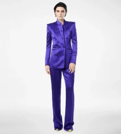 POLKA DOT JACQUARD PLEATED STRAIGHT PANTS