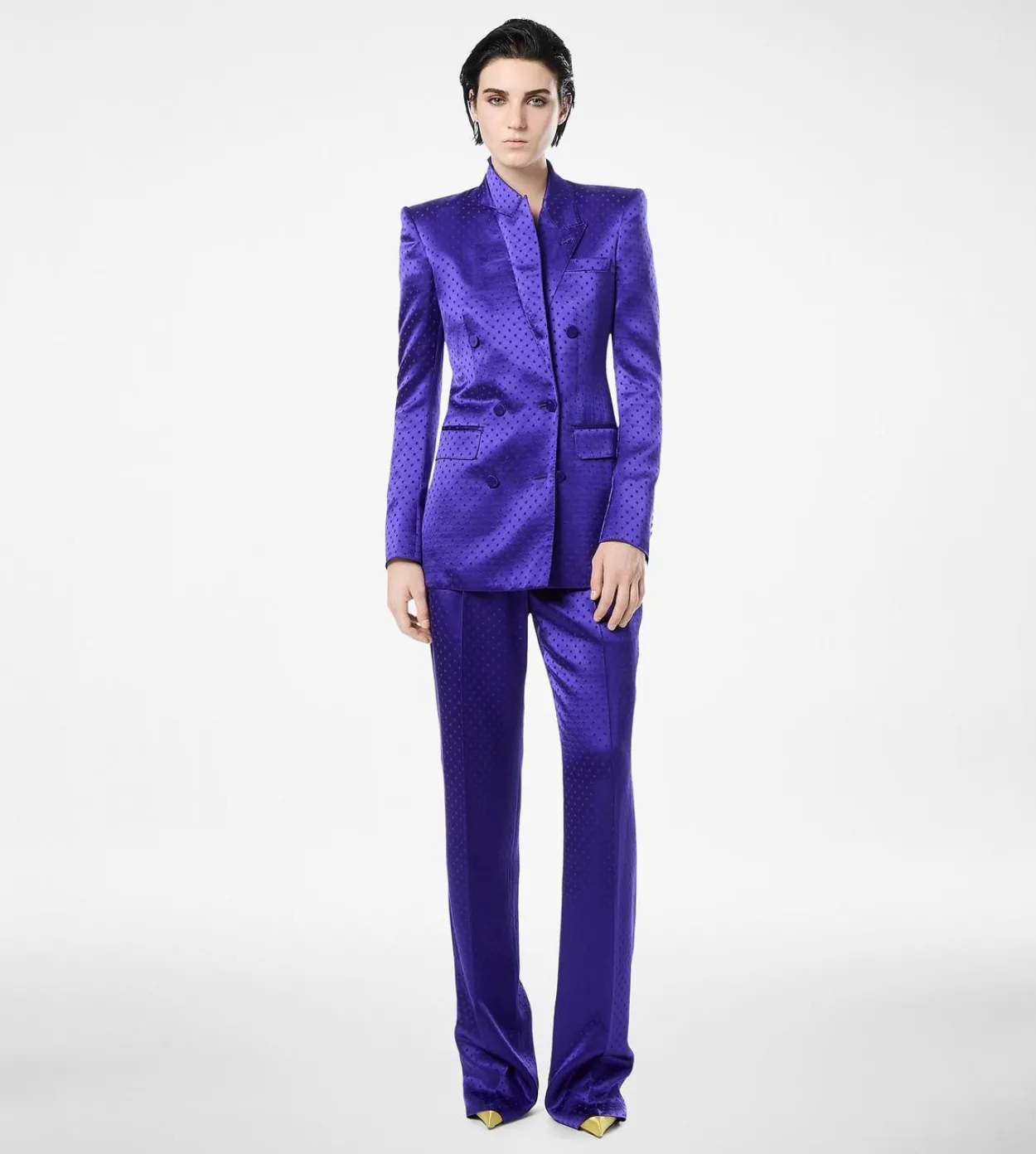 POLKA DOT JACQUARD PLEATED STRAIGHT PANTS