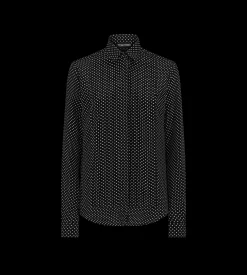 POLKA DOT SILK CREPE DE CHINE SHIRT WITH PLISSE PLASTRON