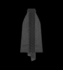 POLKA DOT SILK GEORGETTE HALTERNECK LAVALLIERE TOP WITH PLISSE DETAIL