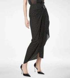 POLKA DOT SILK SABLE WRAP SKIRT WITH LEATHER DETAIL