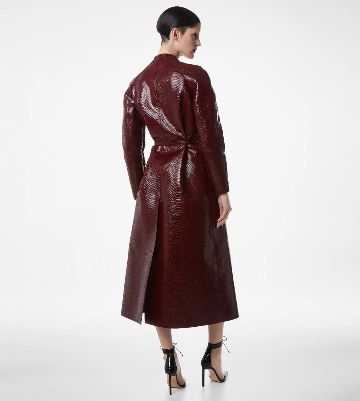PRINTED LEATHER AND WASHED DUCHESSE BIKER COAT