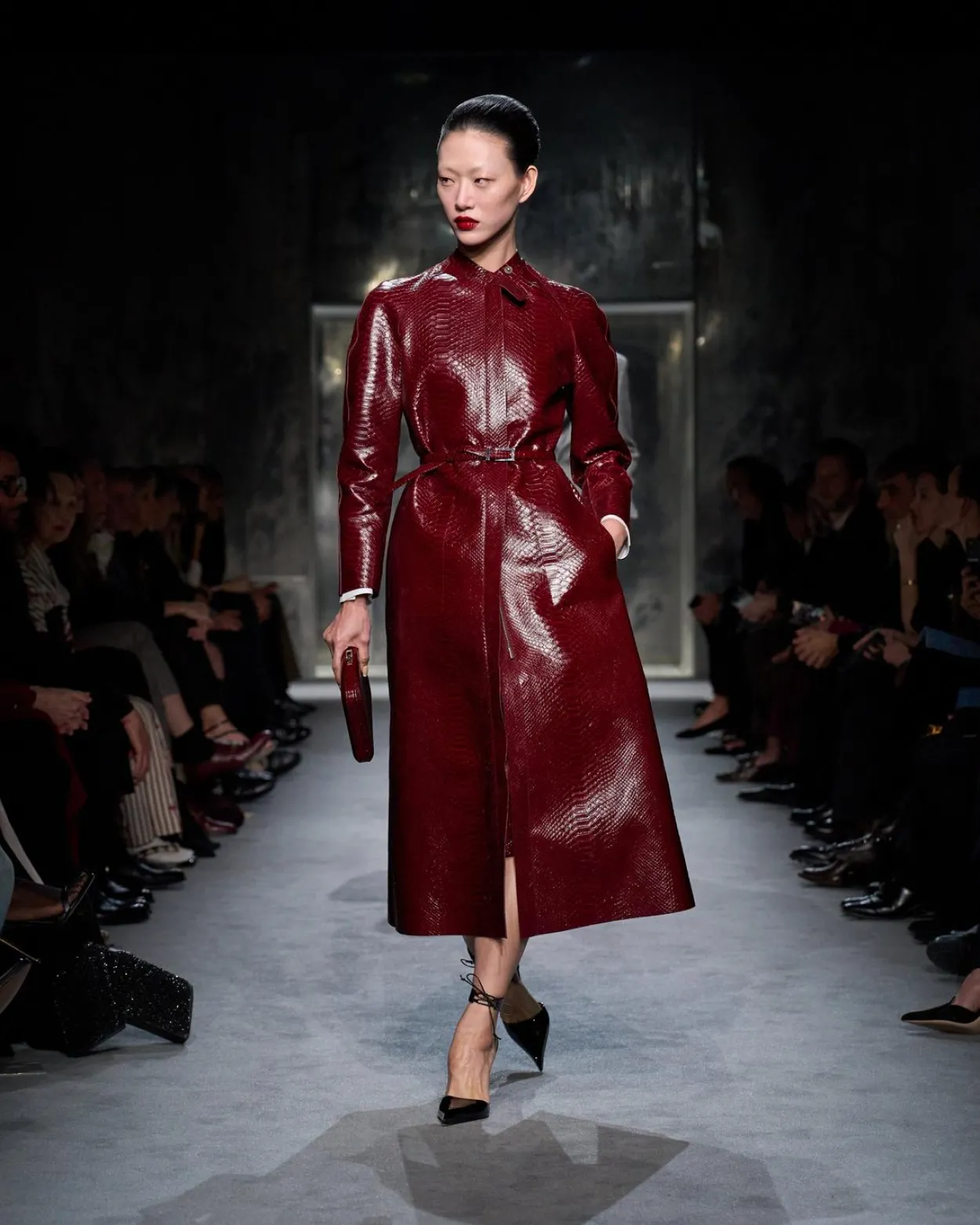 PRINTED LEATHER AND WASHED DUCHESSE BIKER COAT