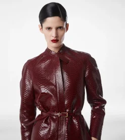 PRINTED LEATHER AND WASHED DUCHESSE BIKER COAT