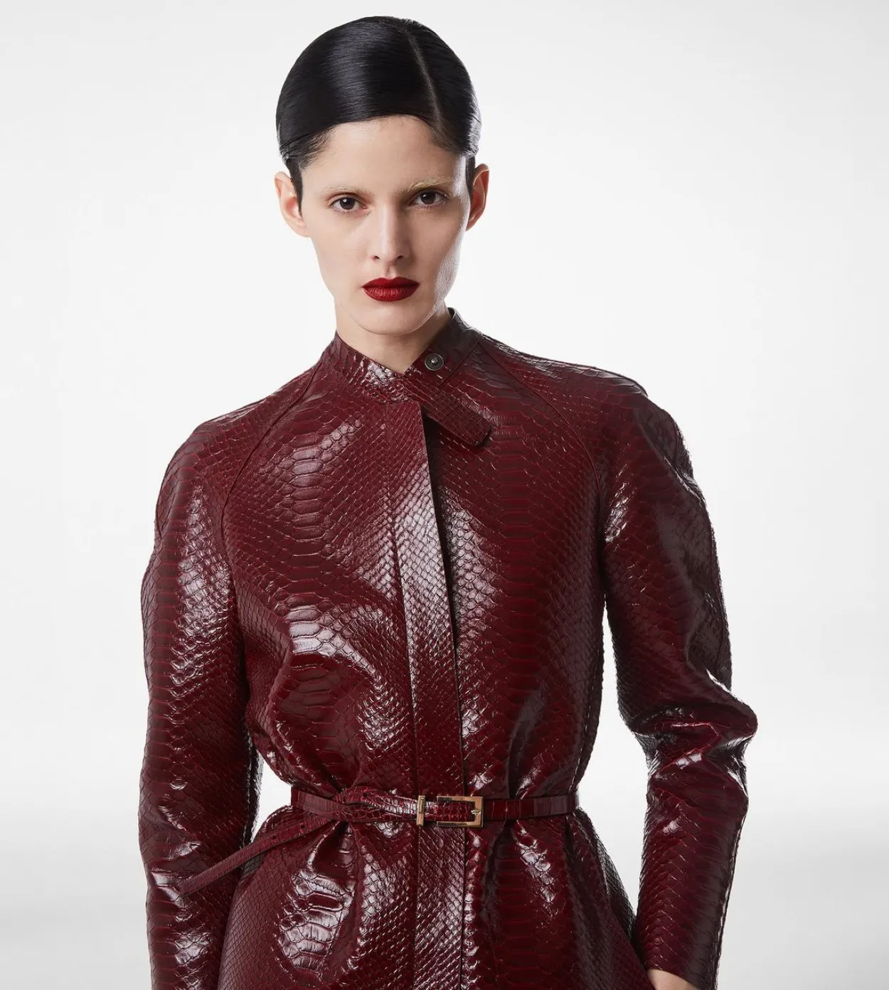 PRINTED LEATHER AND WASHED DUCHESSE BIKER COAT