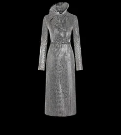PRINTED PERFORATED CALF LEATHER DOUBLE BREASTED TRENCH COAT WITH SELF BELT