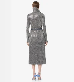 PRINTED PERFORATED CALF LEATHER DOUBLE BREASTED TRENCH COAT WITH SELF BELT