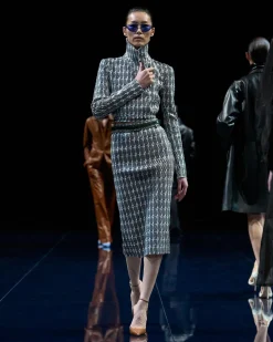 PRINTED PERFORATED LEATHER PENCIL SKIRT WITH SELF BELT