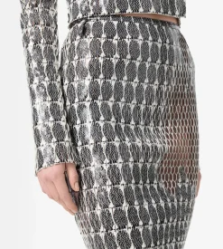 PRINTED PERFORATED LEATHER PENCIL SKIRT WITH SELF BELT