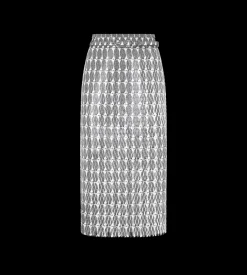 PRINTED PERFORATED LEATHER PENCIL SKIRT WITH SELF BELT