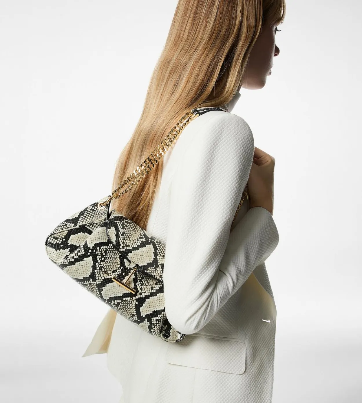 PRINTED PYTHON TARA CHAIN SHOULDER BAG