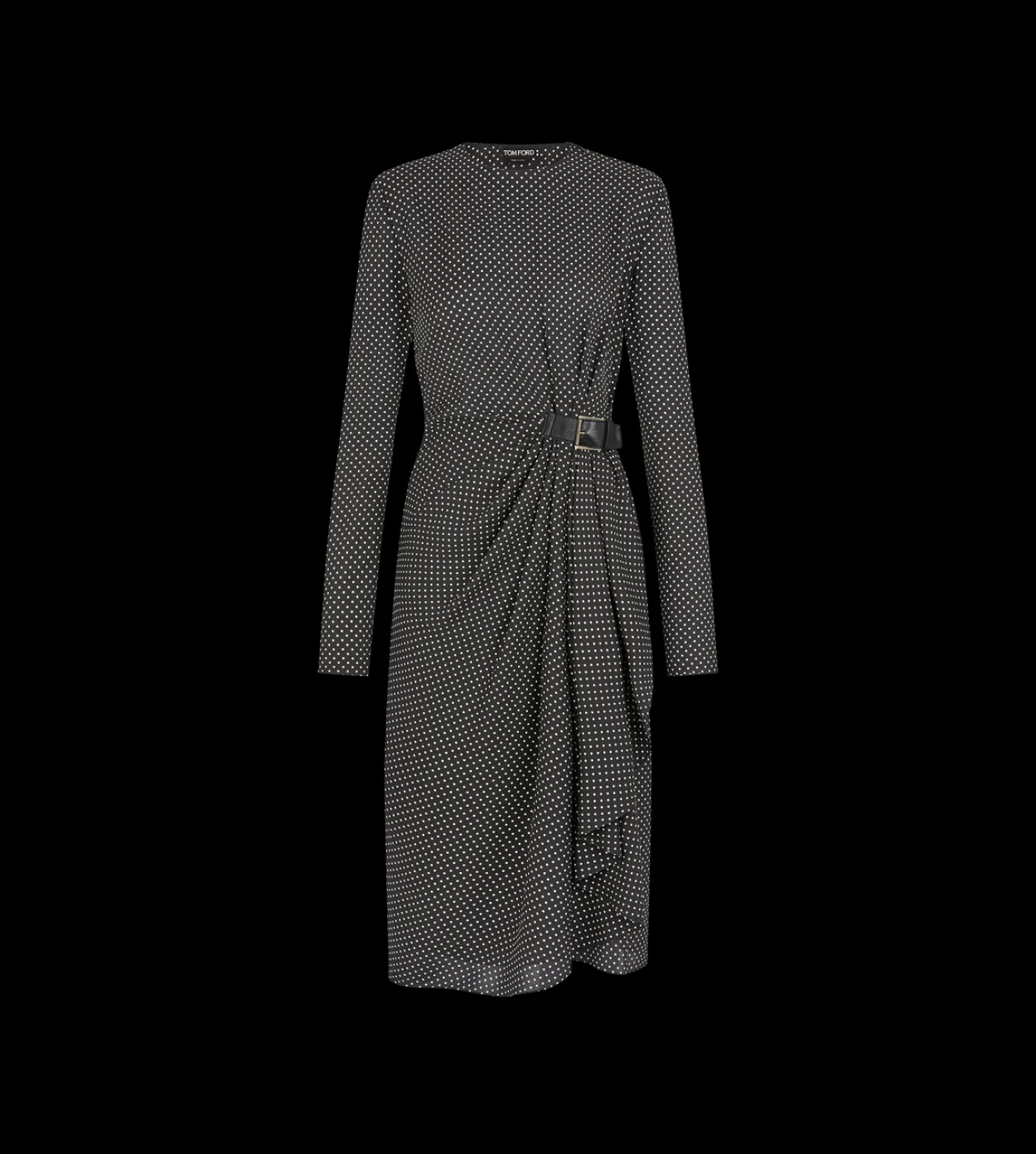 PRINTED SILK SABLE LONG SLEEVE DRESS WITH LEATHER DETAIL