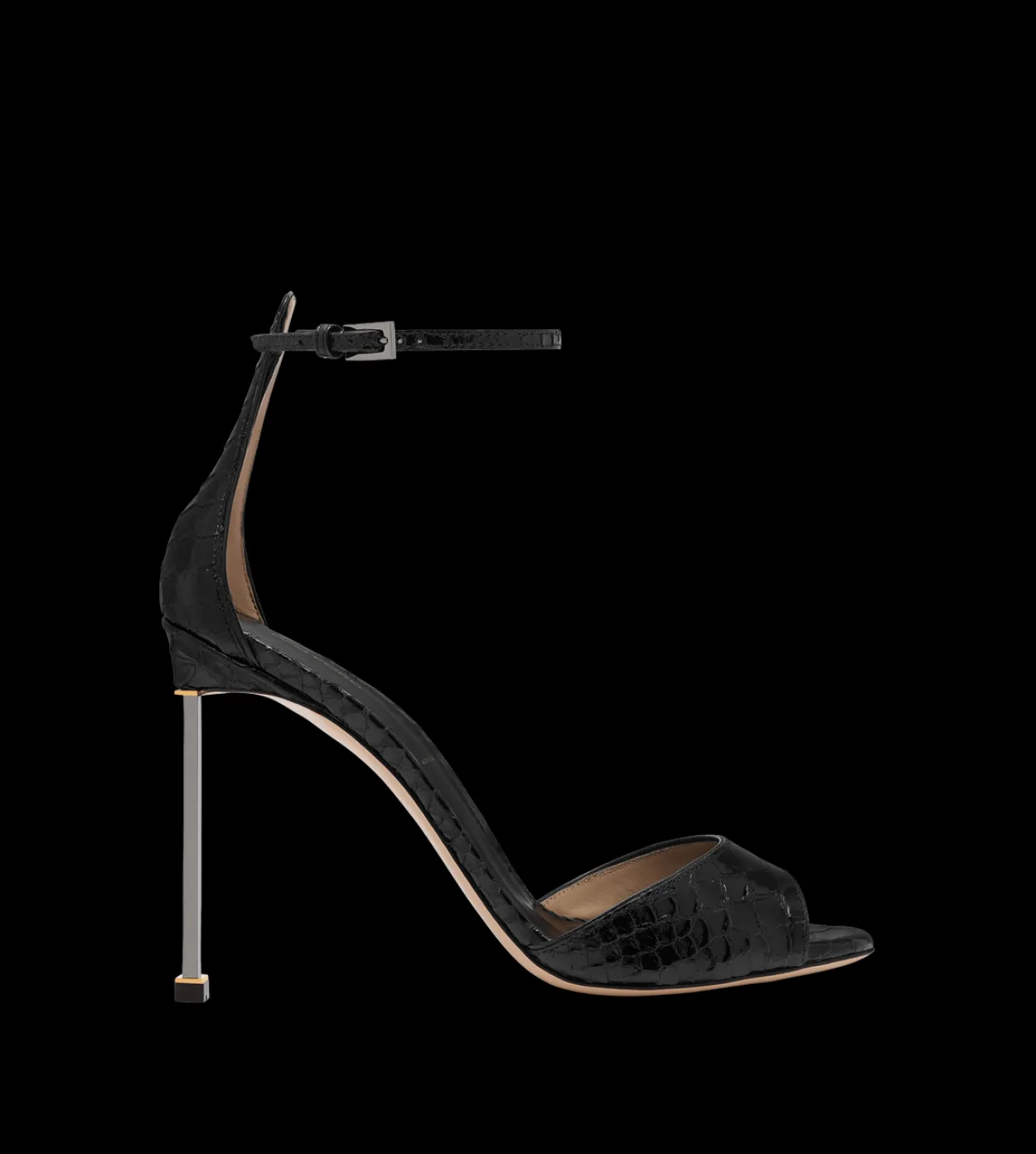 SEMI SHINY PRINTED PYTHON SPIRE ANKLE STRAP SANDAL