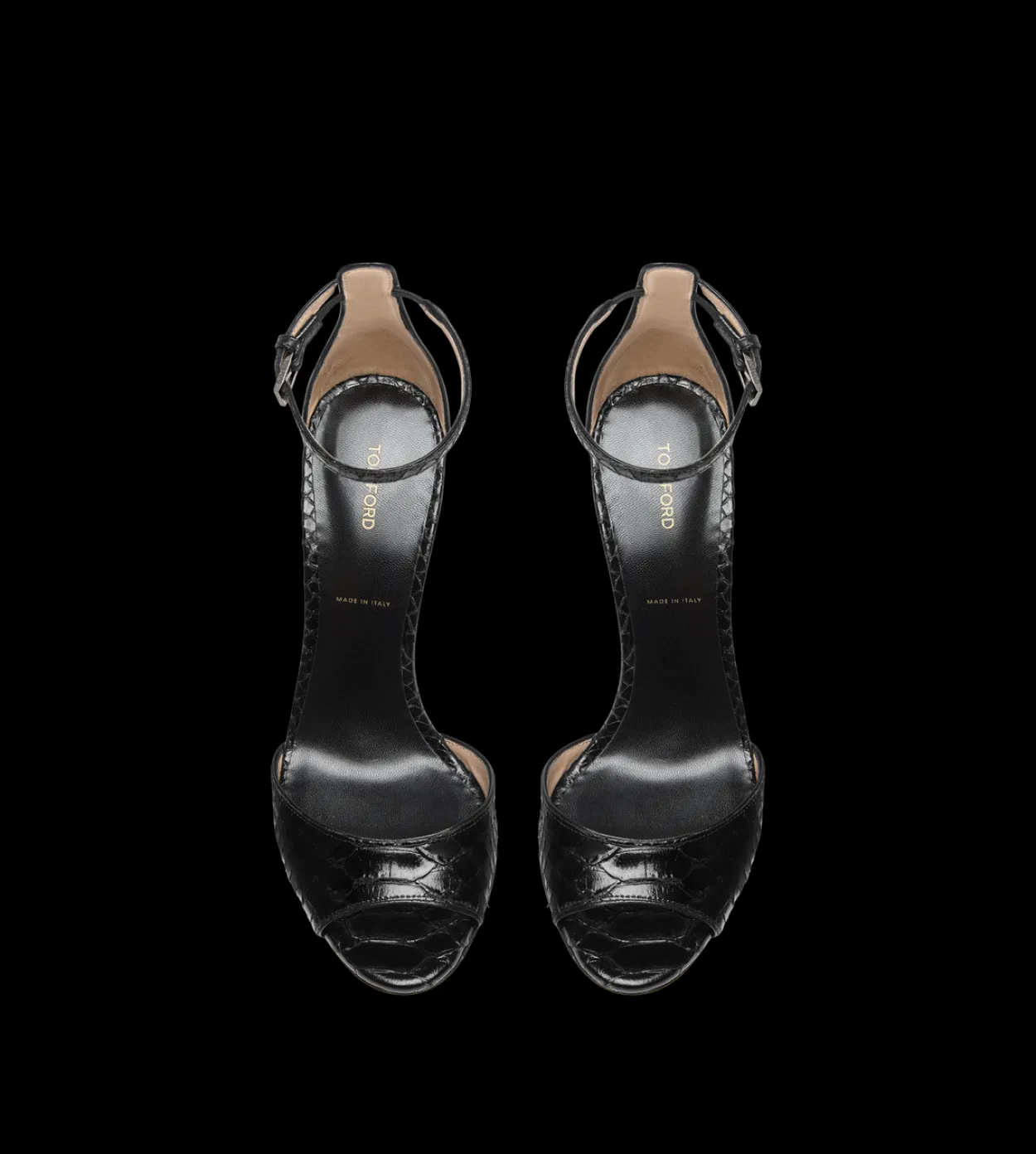 SEMI SHINY PRINTED PYTHON SPIRE ANKLE STRAP SANDAL