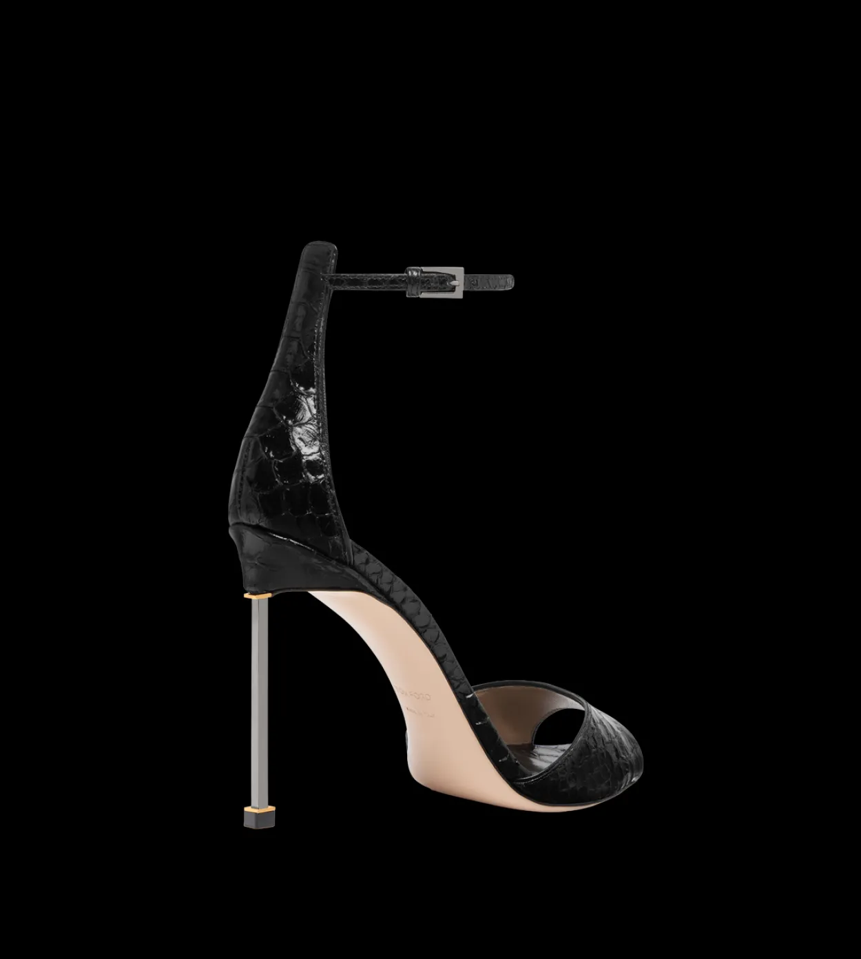 SEMI SHINY PRINTED PYTHON SPIRE ANKLE STRAP SANDAL