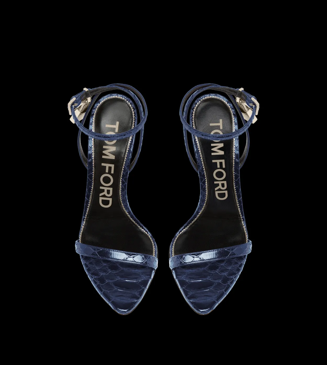 SEMI SHINY PRINTED PYTHON PADLOCK POINTY NAKED SANDAL