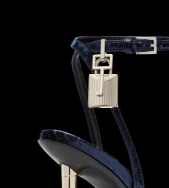 SEMI SHINY PRINTED PYTHON PADLOCK POINTY NAKED SANDAL