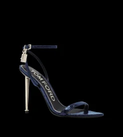 SEMI SHINY PRINTED PYTHON PADLOCK POINTY NAKED SANDAL