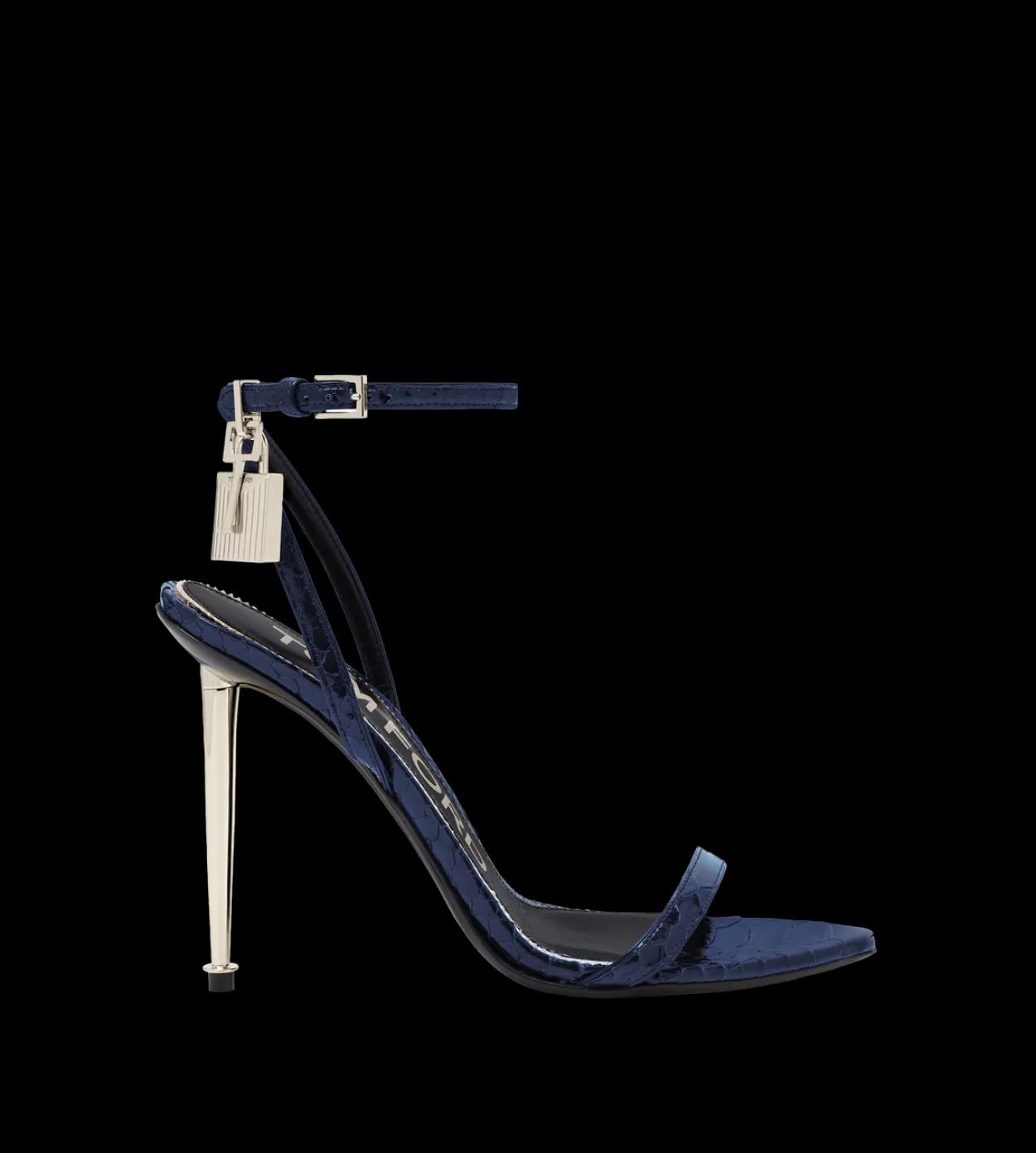 SEMI SHINY PRINTED PYTHON PADLOCK POINTY NAKED SANDAL