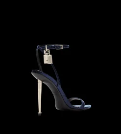 SEMI SHINY PRINTED PYTHON PADLOCK POINTY NAKED SANDAL