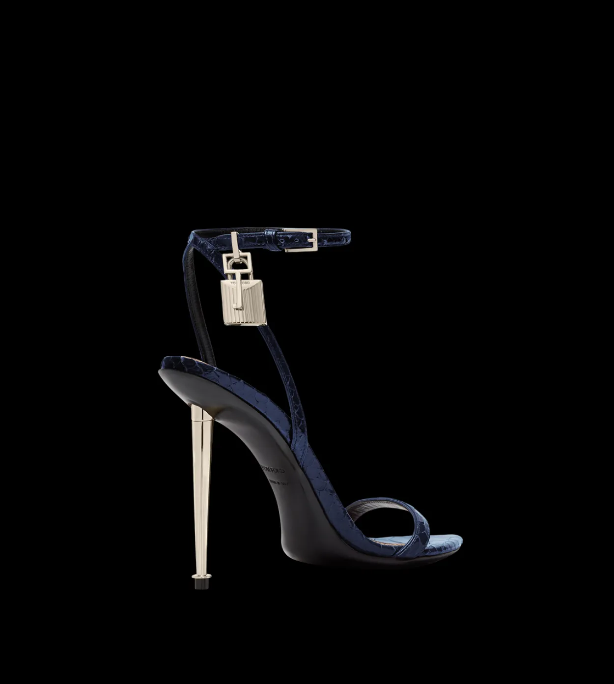SEMI SHINY PRINTED PYTHON PADLOCK POINTY NAKED SANDAL