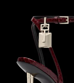 SEMI SHINY PRINTED PYTHON PADLOCK POINTY NAKED SANDAL